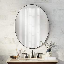 Image1 of Aryn Matte Black Metal 23 1/2" x 30" Oval Wall Mirror