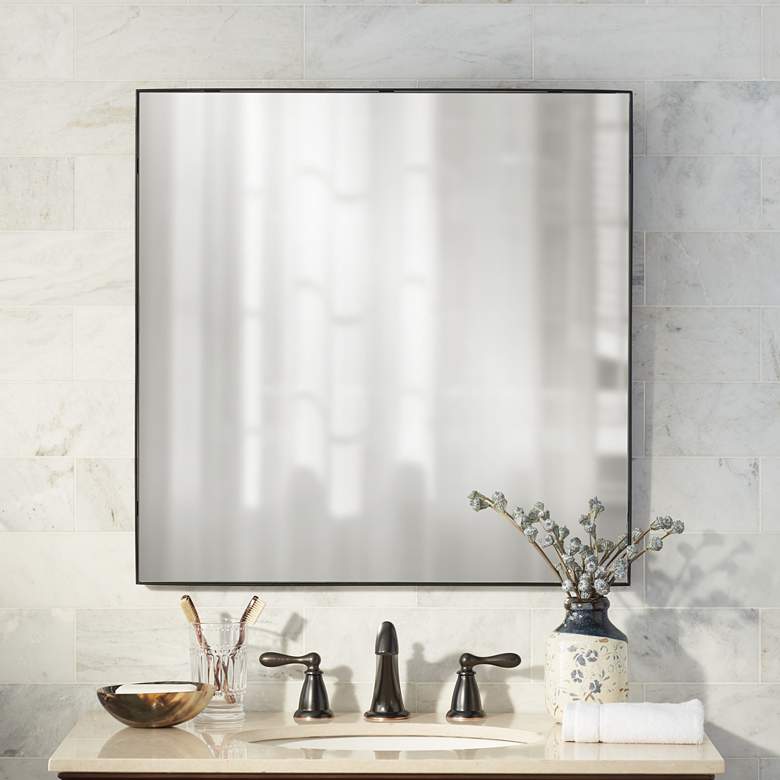 Image 1 Aryn Matte Black Metal 26" Square Wall Mirror
