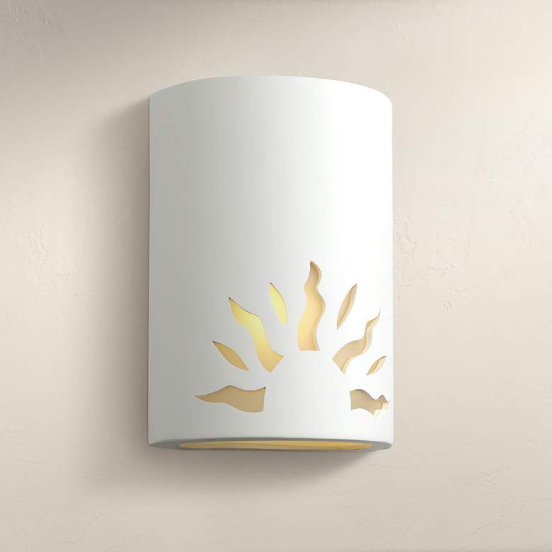 Image 1 Asavva 10 1/2"H Paintable Bisque Sun LED Outdoor Wall Light