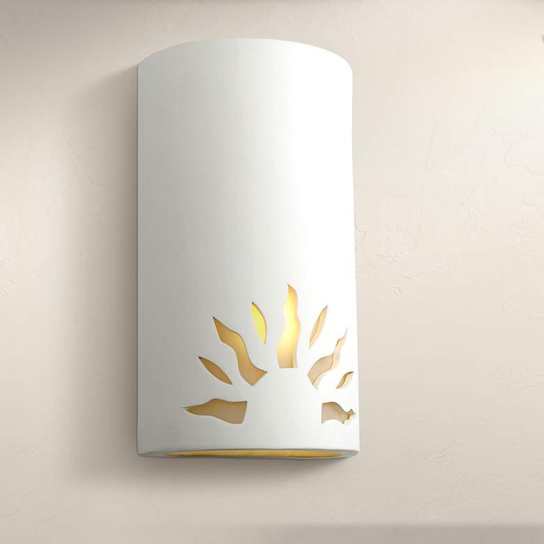 Image 1 Asavva 13" High White Bisque Sun LED Outdoor Wall Light