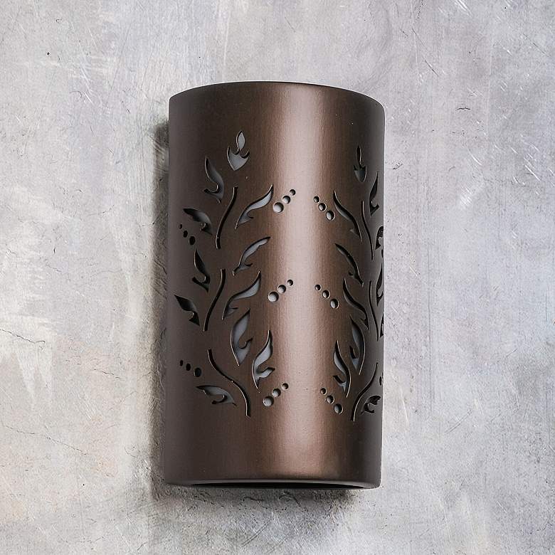 Image 1 Asawa 13 inchH Rubbed Bronze Vine Cutout LED Outdoor Wall Light