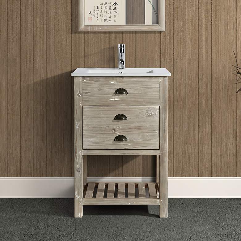 Image 1 Asbury 24" Wide Natural Wood 1-Drawer Single Sink Vanity