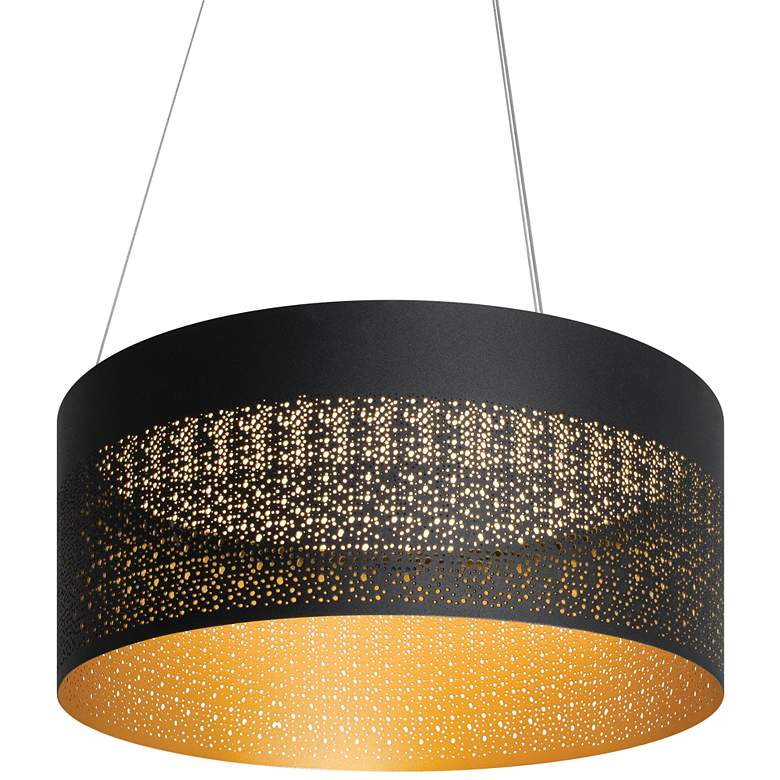 Image 2 Ash 20 inch Wide Black and Gold LED Drum Pendant Light