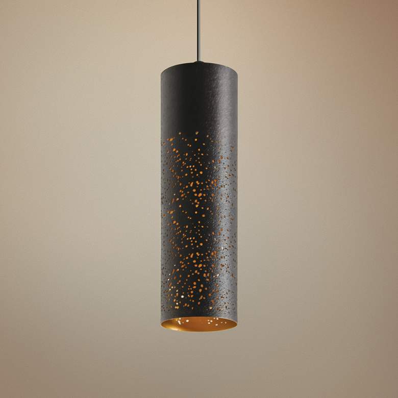 Ash 3 1/2&quot; Wide Black and Gold Cylinder LED Mini Pendant