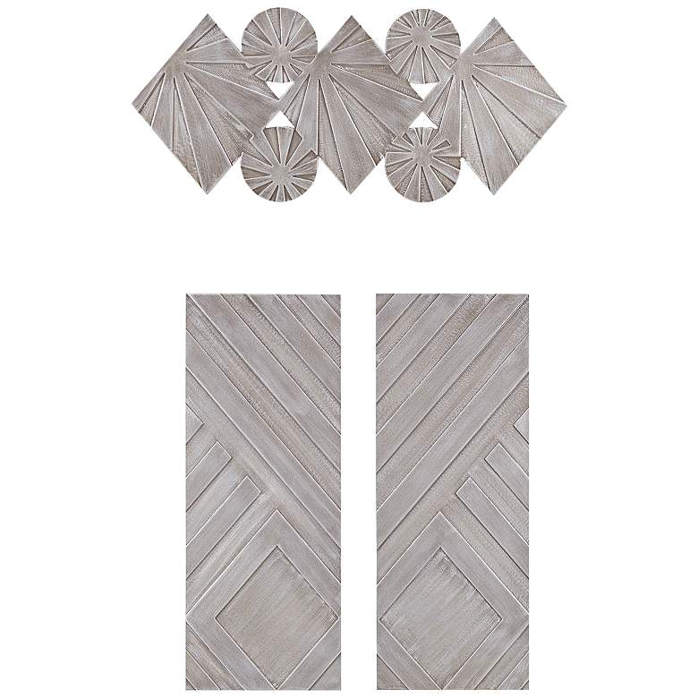 Image 2 Ash Carved Wood 28 3/4 inchH Gray Silver 3-Piece Wall Art Set