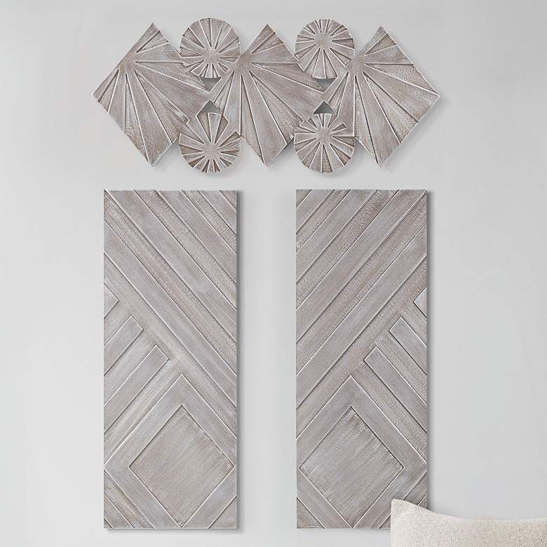Image 1 Ash Carved Wood 28 3/4"H Gray Silver 3-Piece Wall Art Set