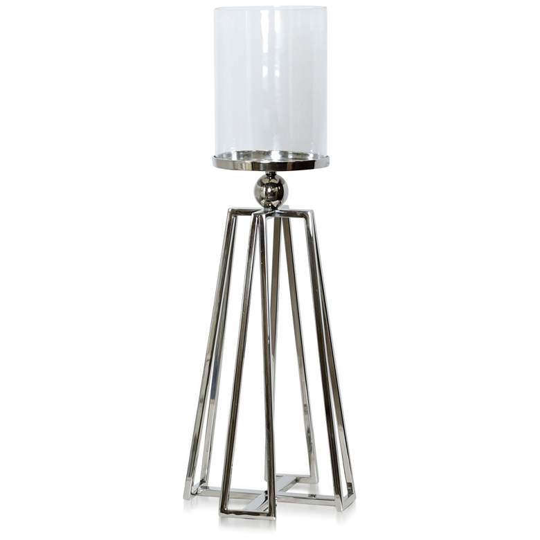 Image 1 Asha Aluminum & Clear Glass 1 Light Hurricane Candle Holder Stand Mediu