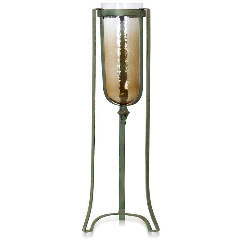 Image 1 Asha Iron Metal & Colored Glass 1 Light Candle Holder Stand Large