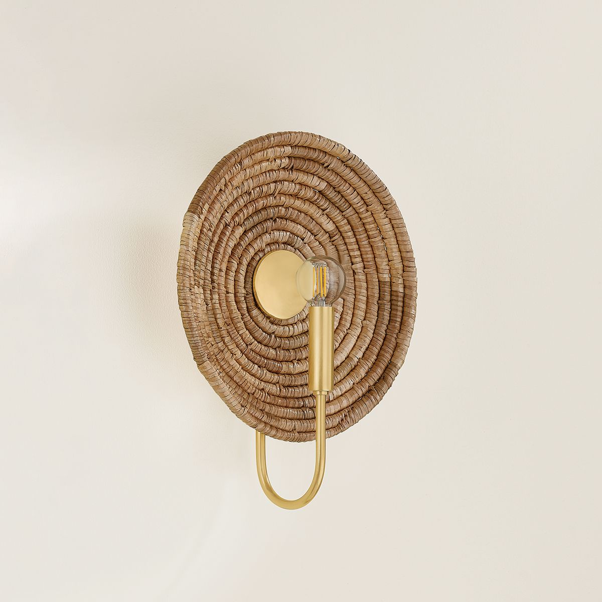 Image 3 Ashby 14 1/2" High Aged Brass and Woven Natural Wall Sconce more views