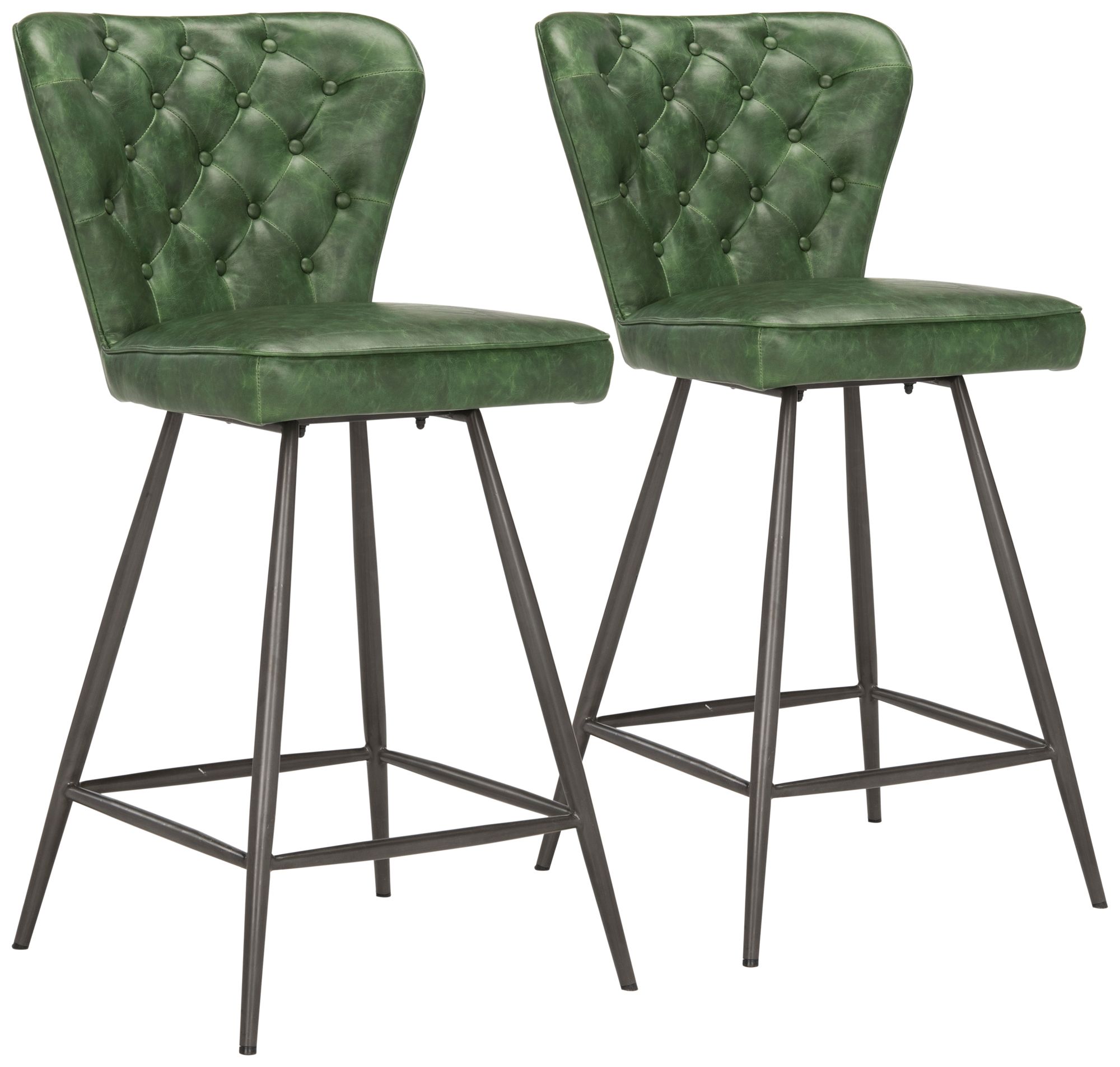 green leather counter stools