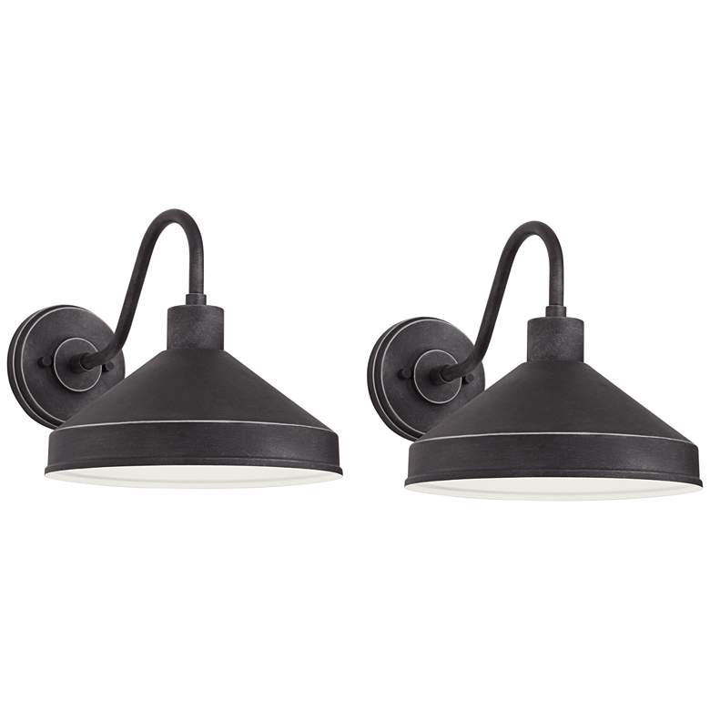 Image 2 Ashe 10" High Iron Black Outdoor Wall Light Set of 2