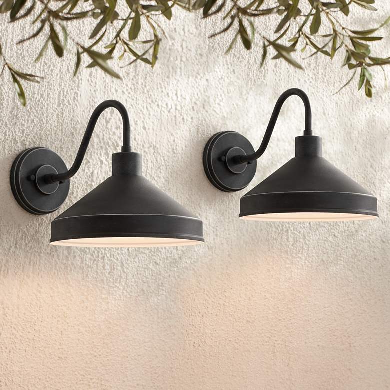 Image 1 Ashe 10" High Iron Black Outdoor Wall Light Set of 2
