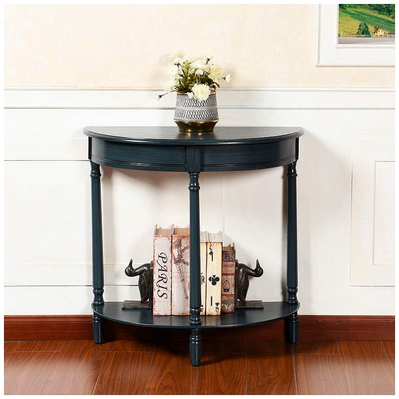 Image 1 Asher 28.25" Wide Antique Navy Demilune Console Table