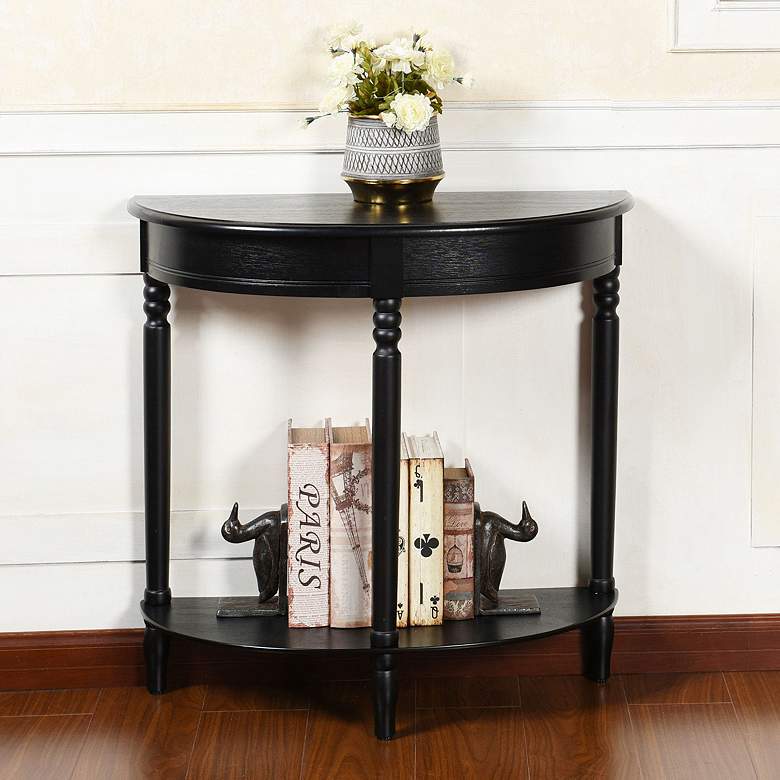 Image 1 Asher 28.25" Wide Black Demilune Console Table
