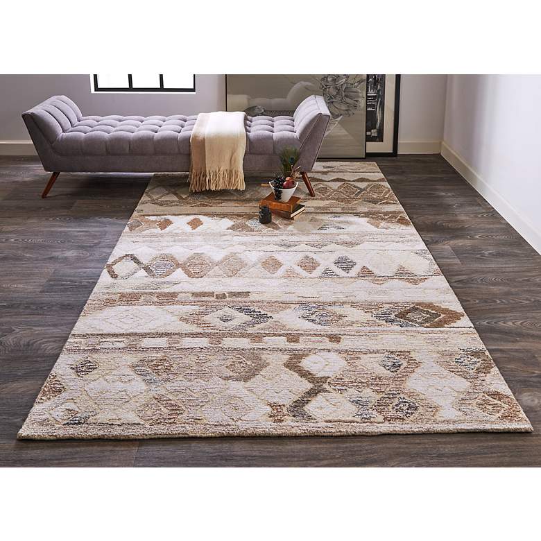 Image 1 Asher 8638770 5&#39;x8&#39; Ivory and Brown Diamond Wool Area Rug