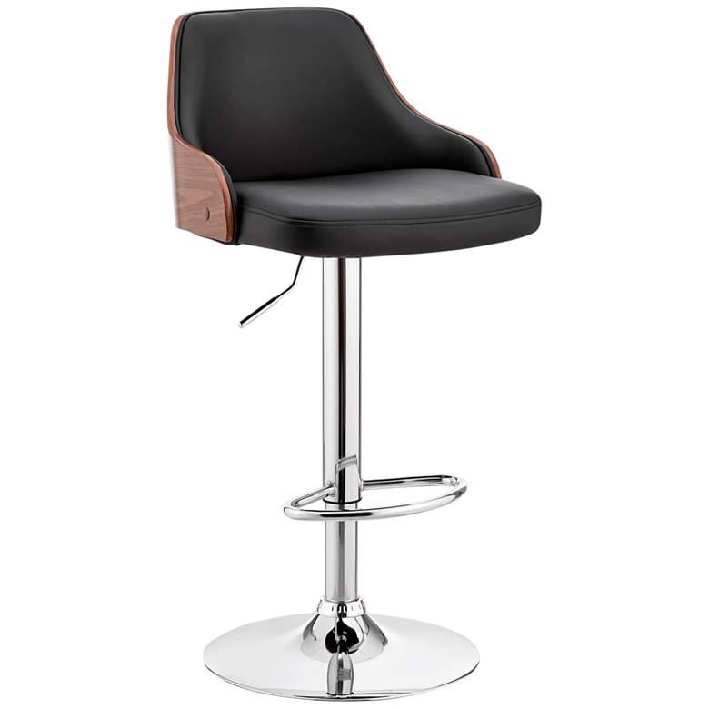 Image 1 Asher Black Faux Leather and Chrome Adjustable Bar Stool