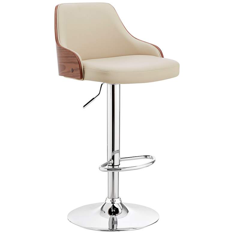 Image 2 Asher Cream Faux Leather and Chrome Adjustable Bar Stool