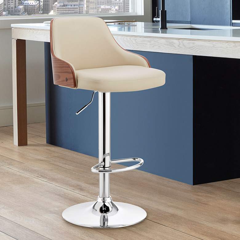 Image 1 Asher Cream Faux Leather and Chrome Adjustable Bar Stool