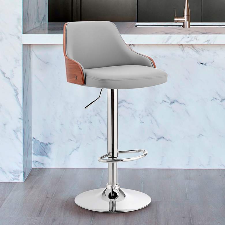 Image 1 Asher Gray Faux Leather and Chrome Adjustable Bar Stool