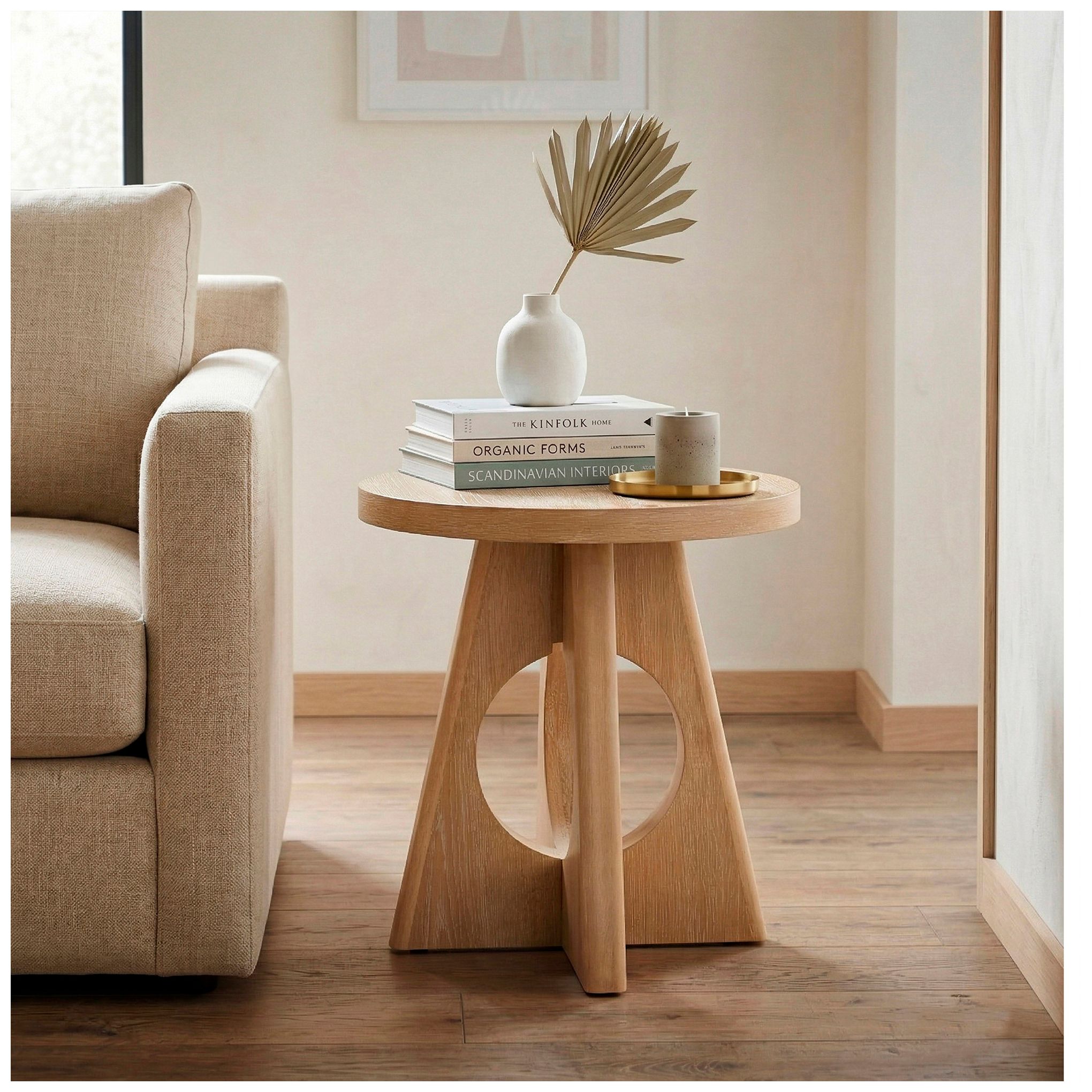 Image 2 Ashford 23" Wide Oak Round Wood End Table with Cutout Pedestal Base more views