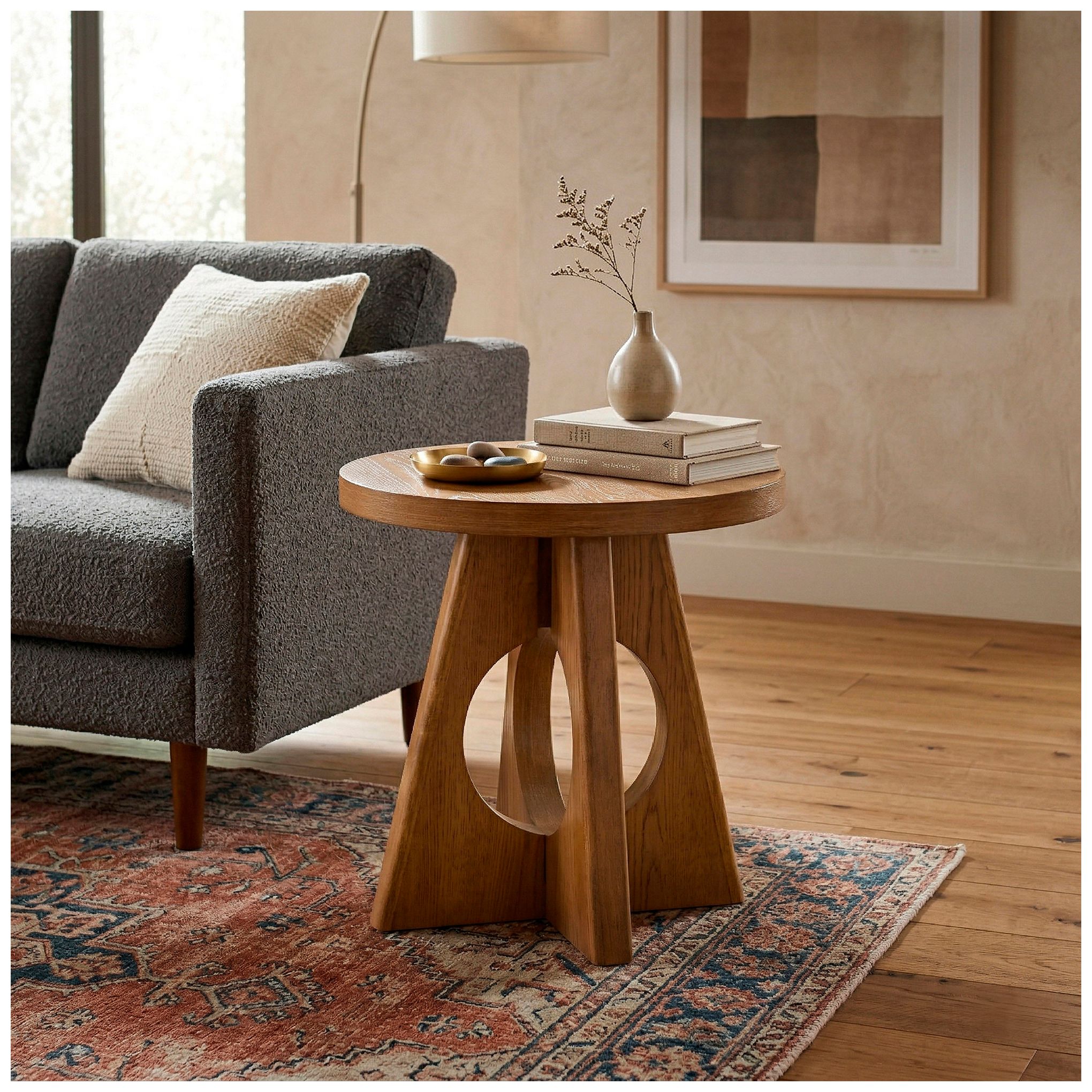 Image 2 Ashford 23" Wide Walnut Round Wood End Table with Cutout Pedestal Base more views