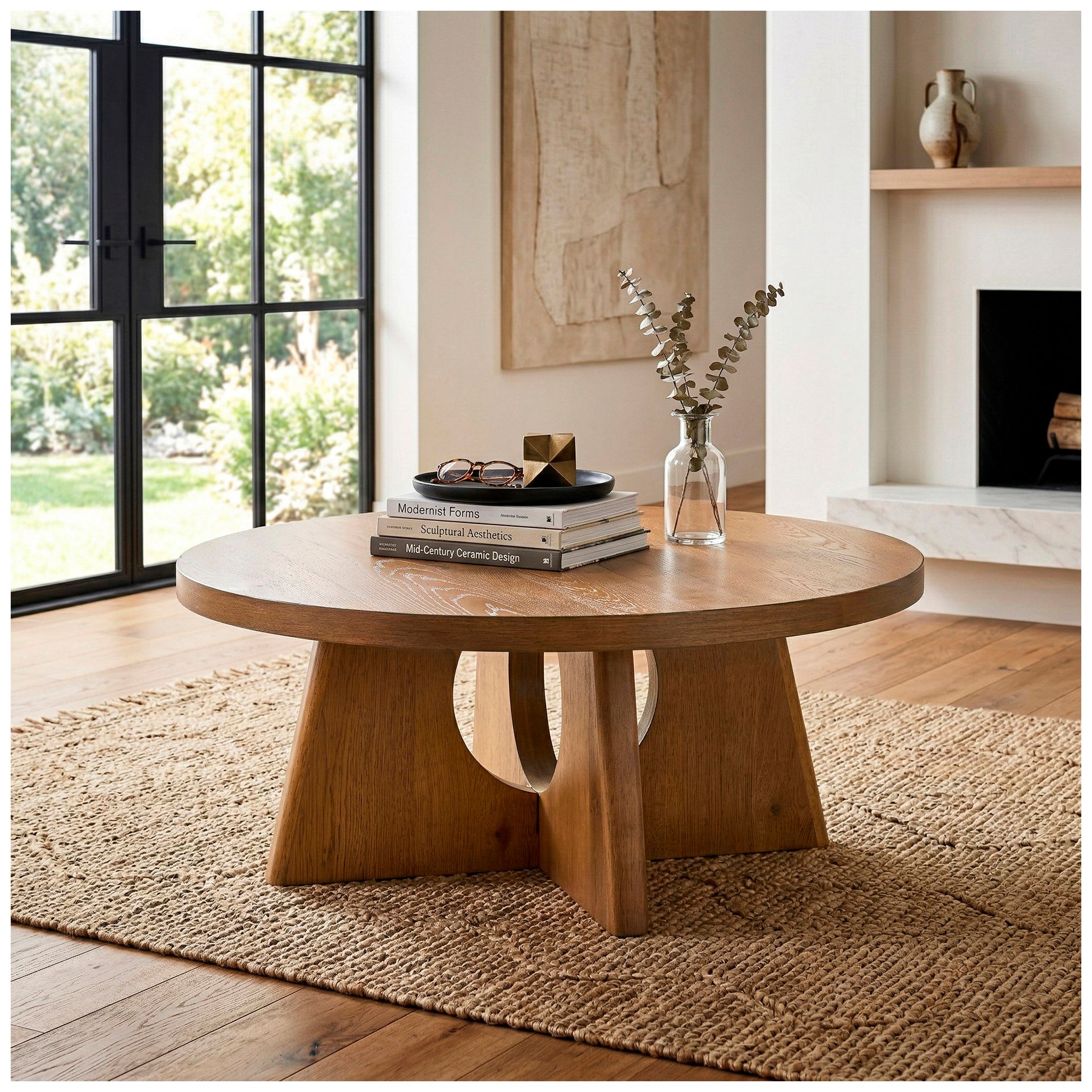 Image 2 Ashford 40" Wide Walnut Round Wood Coffee Table with Cutout Pedestal Base more views