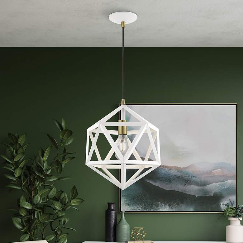 Image 1 Ashland 1 Light Textured White with Antique Brass Accents Pendant