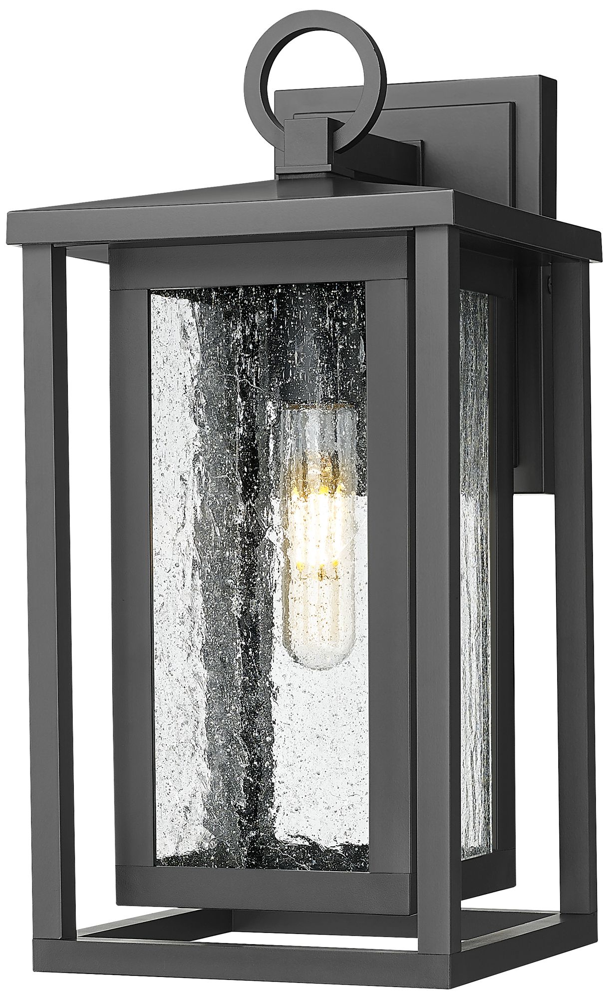 Ashland 14" Matte Black Coastal Outdoor Sconce With Seeded Glass