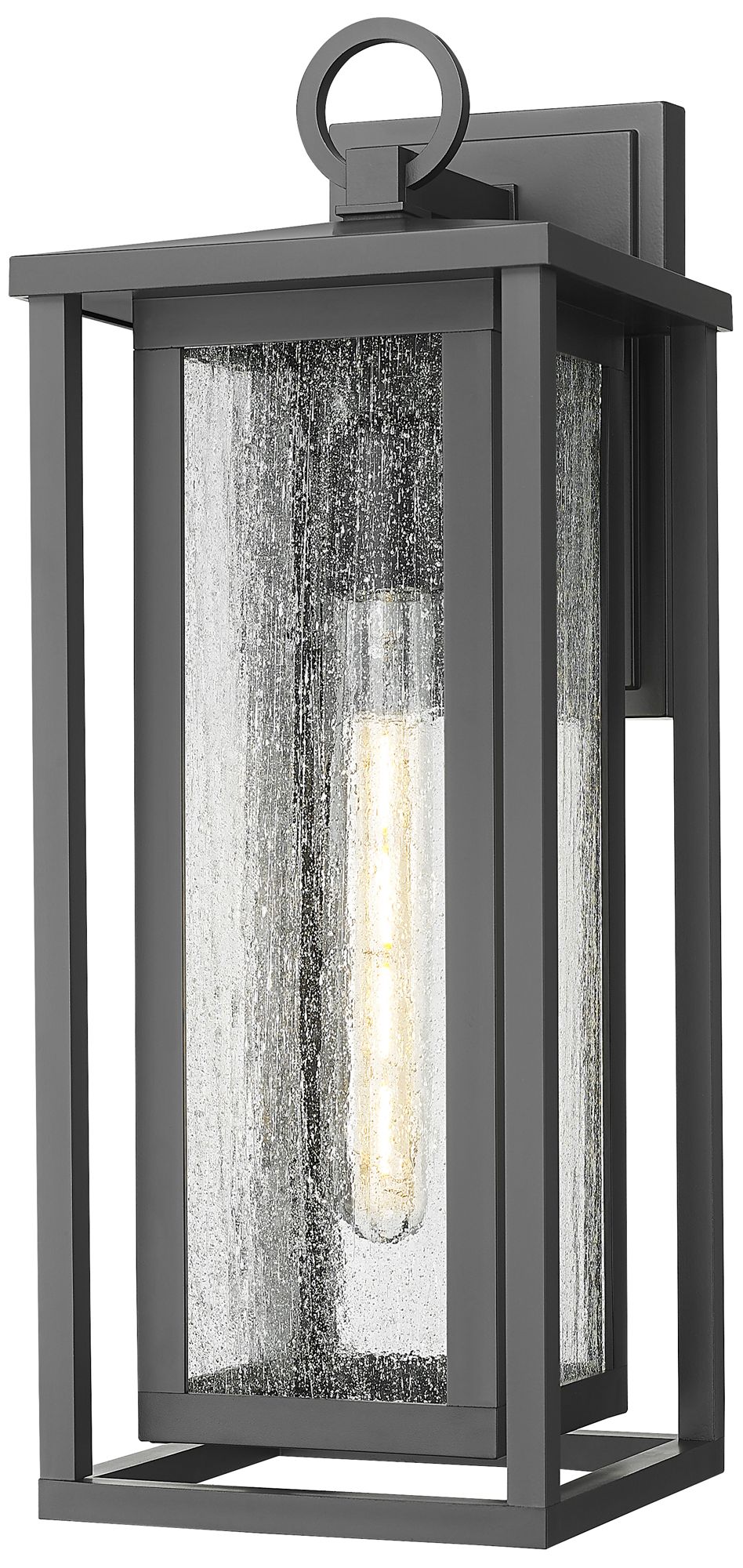 Ashland 18" Matte Black Coastal Outdoor Sconce With Seeded Glass