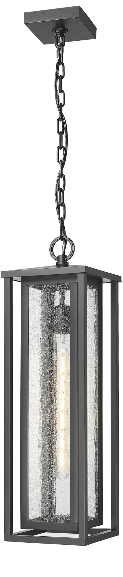 Ashland 23" Matte Black Coastal Outdoor Latern Pendant With Seeded Glass