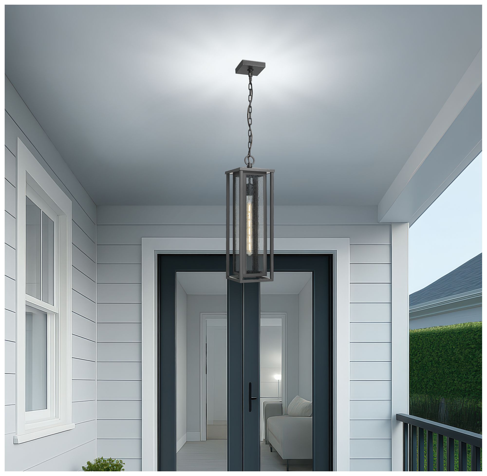 Image 2 Ashland 23" Matte Black Coastal Outdoor Latern Pendant With Seeded Glass more views