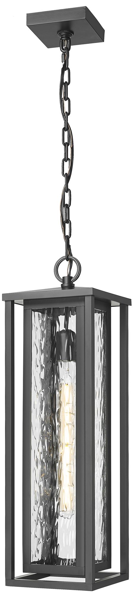 Ashland 23" Matte Black Coastal Outdoor Latern Pendant With Water Glass