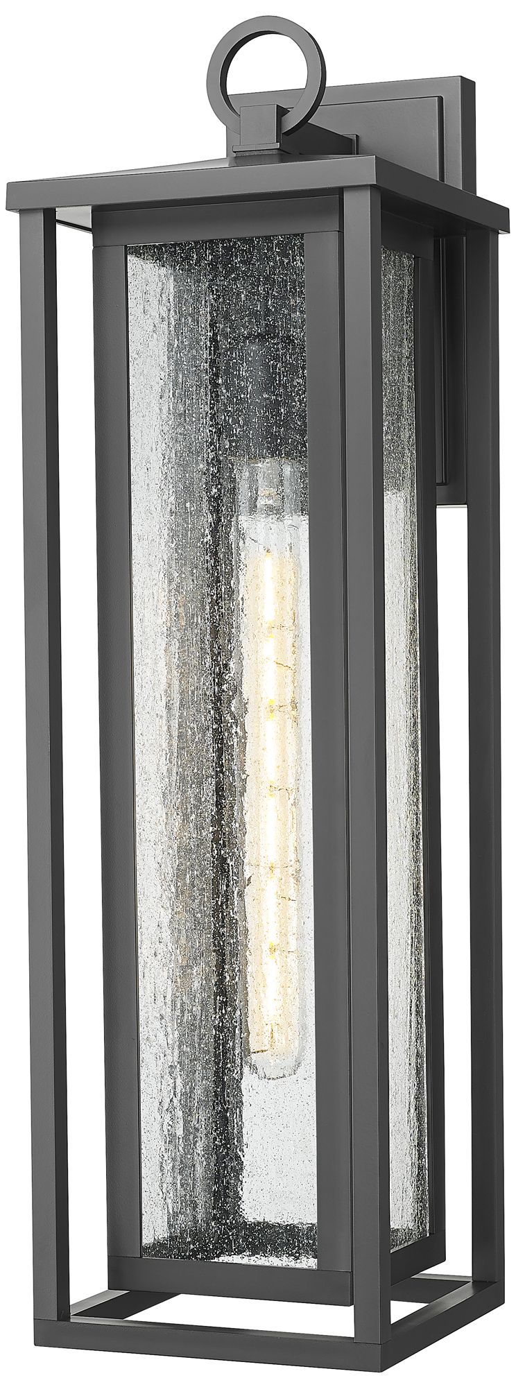 Ashland 23" Matte Black Coastal Outdoor Sconce With Seeded Glass