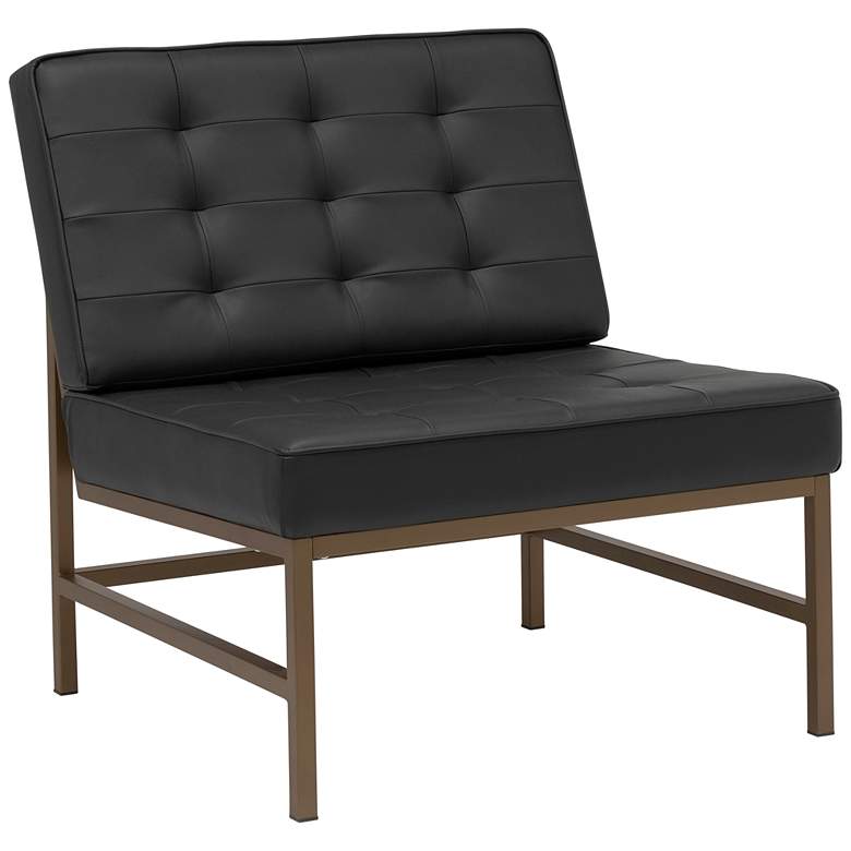 Image 1 Ashlar Black Leather and Bronze Steel Tufted Accent Chair