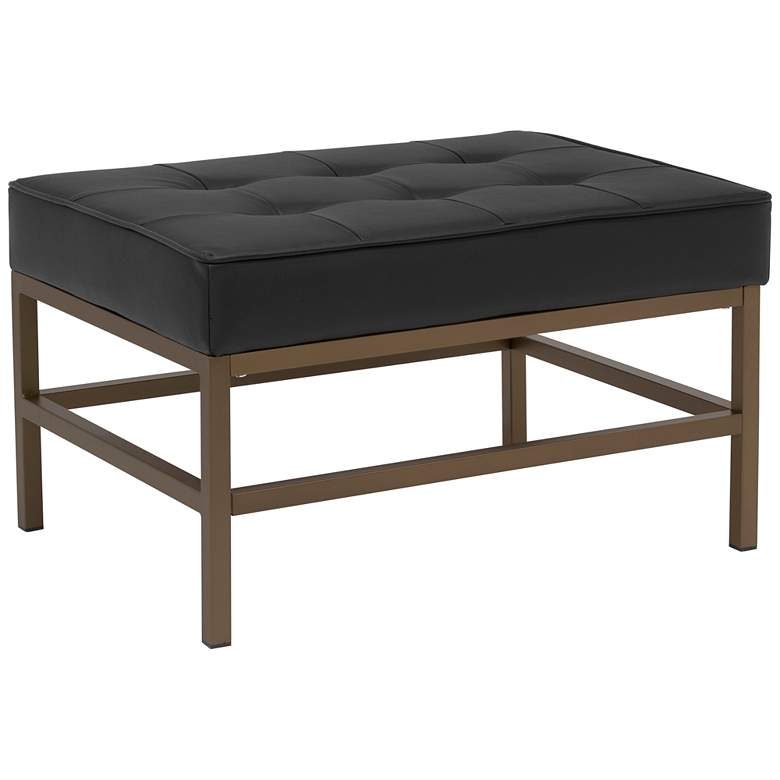 Image 1 Ashlar Black Leather and Bronze Steel Tufted Ottoman