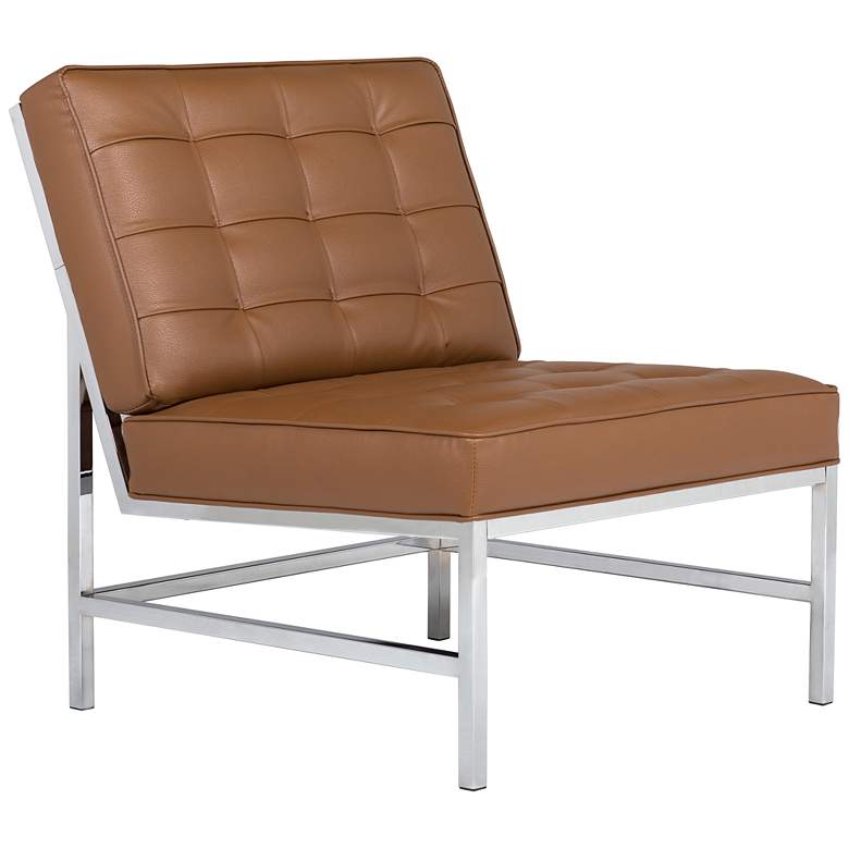 Image 3 Ashlar Caramel Brown Bonded Leather Tufted Accent Chair