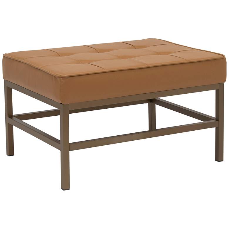 Image 1 Ashlar Caramel Leather and Bronze Steel Tufted Ottoman