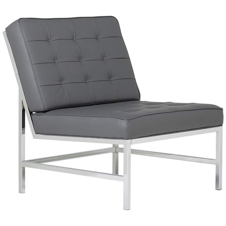 Image 3 Ashlar Smoke Gray Bonded Leather Tufted Accent Chair