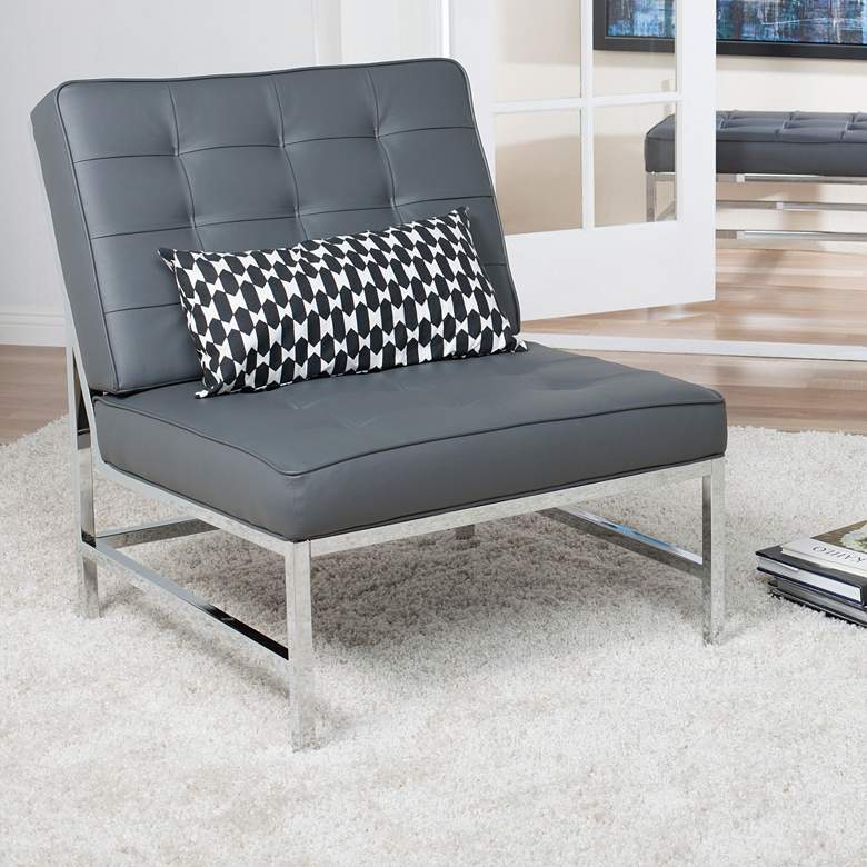 Image 2 Ashlar Smoke Gray Bonded Leather Tufted Accent Chair