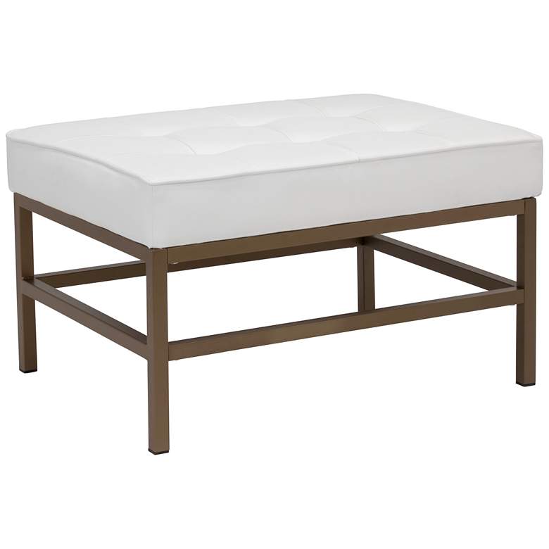 Image 1 Ashlar White Leather and Bronze Steel Tufted Square Ottoman