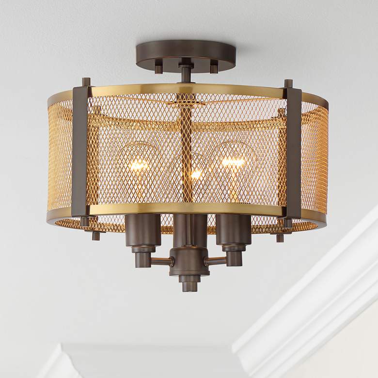 Image 1 Ashlea 14 1/2 inch Wide Brass Mesh 3-Light Ceiling Light