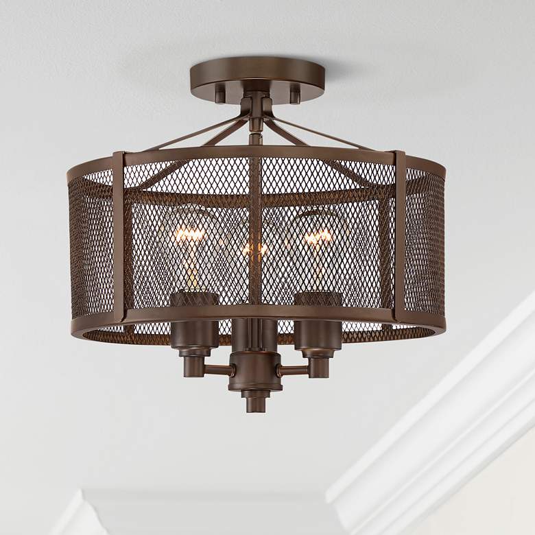 Image 1 Ashlea 14" Wide Bronze Mesh 3-Light Ceiling Light