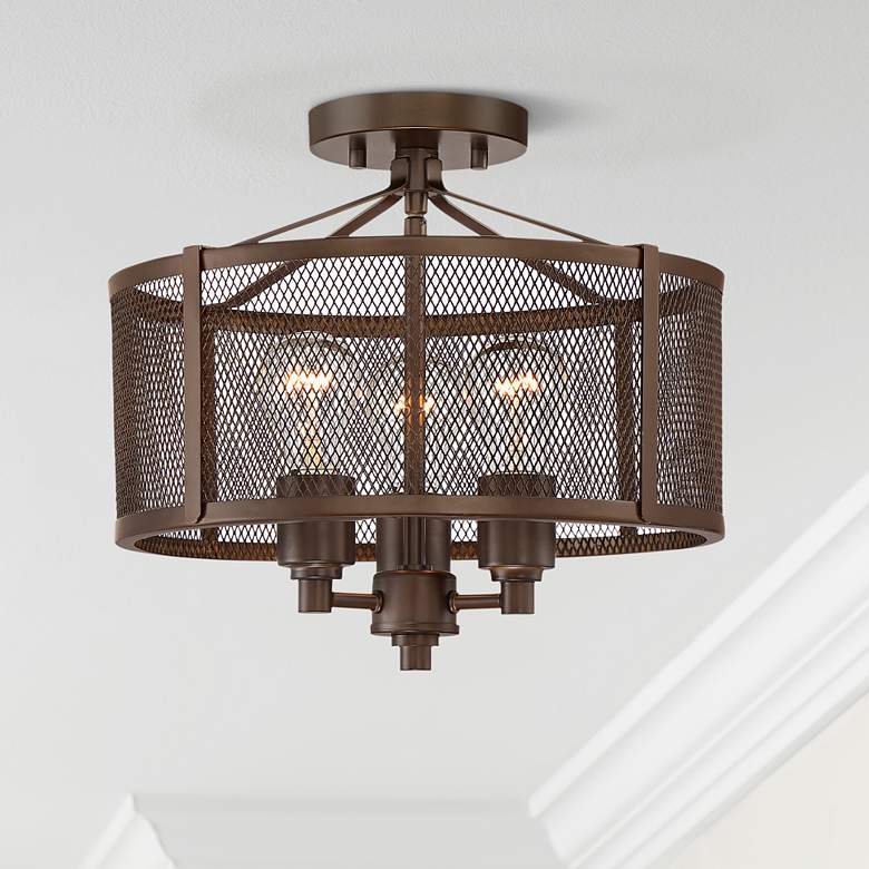 Image 1 Ashlea 14 inch Wide Bronze Mesh 3-Light Ceiling Light