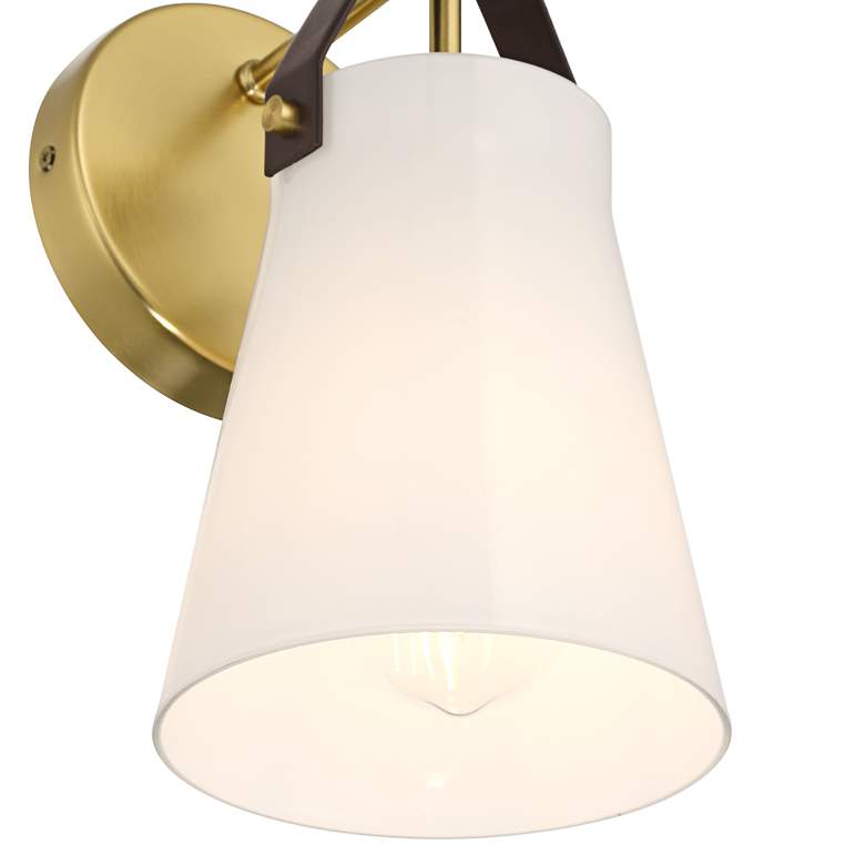 Image 3 Ashley 10 1/2" High Antique Brass and Leather Wall Sconce Set of 2 more views