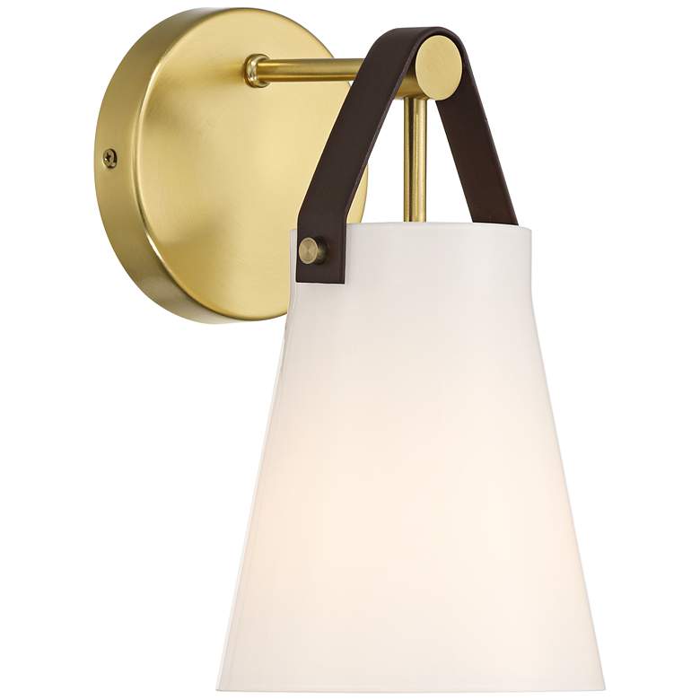 Image 5 Ashley 10 1/2" High Antique Brass and Leather Wall Sconce Set of 2 more views