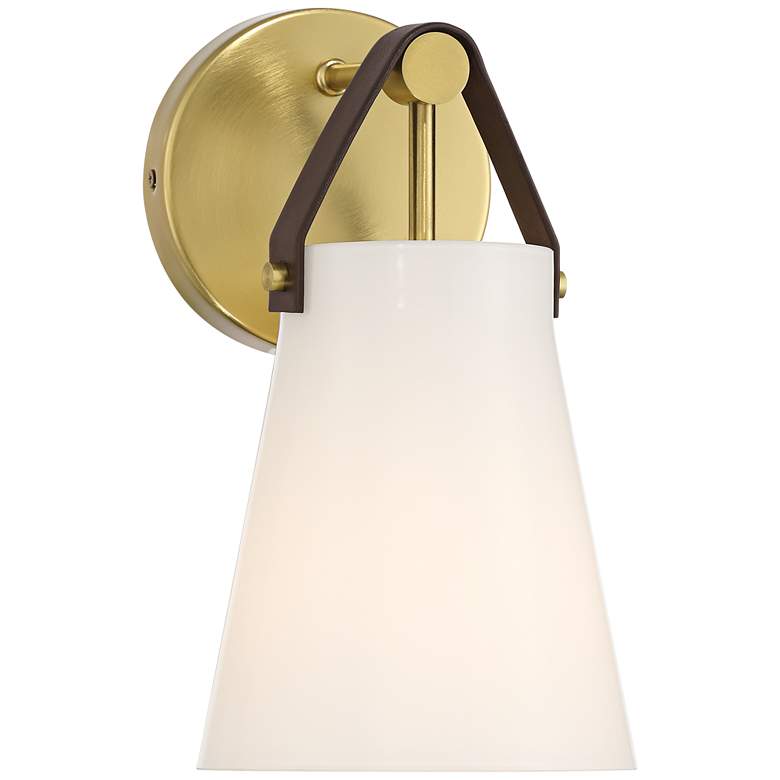 Image 1 Ashley 10 1/2" High Antique Brass and Leather Wall Sconce
