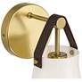 4_Ashley 10 1/2" High Antique Brass and Leather Wall Sconce more views