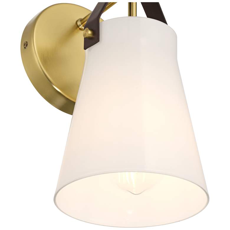 Image 3 Ashley 10 1/2" High Antique Brass and Leather Wall Sconce more views