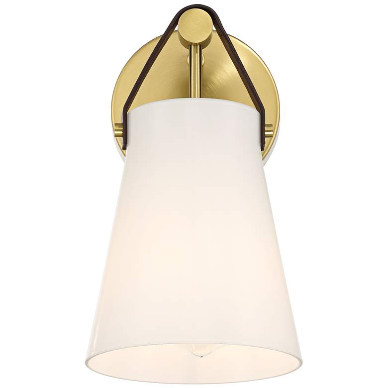 Image 4 Ashley 10 1/2" High Antique Brass and Leather Wall Sconce more views