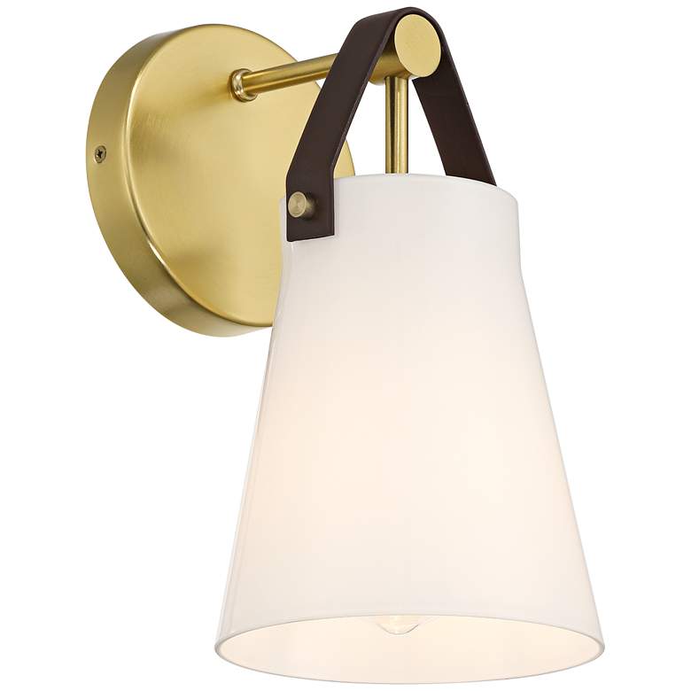 Image 6 Ashley 10 1/2" High Antique Brass and Leather Wall Sconce more views